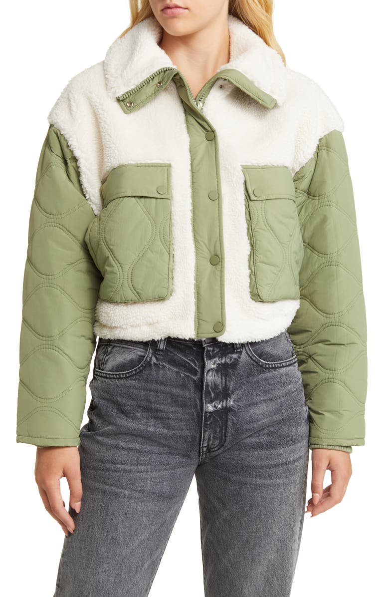 BLANKNYC Quilted Faux Fur Mixed Media Jacket, Alternate, color, 
