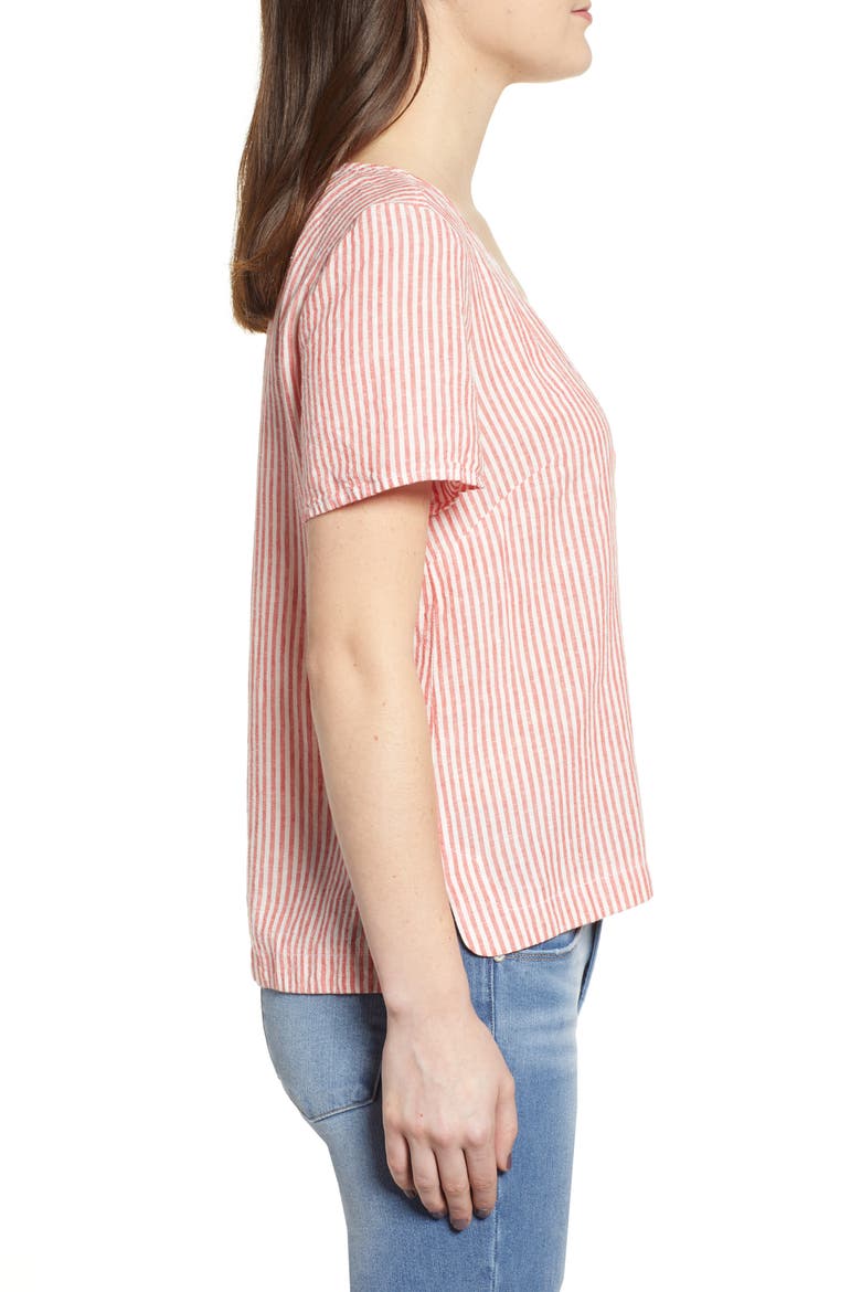 Button Front Linen Blend Top, Alternate, color, RED HIBISCUS MARA STRIPE