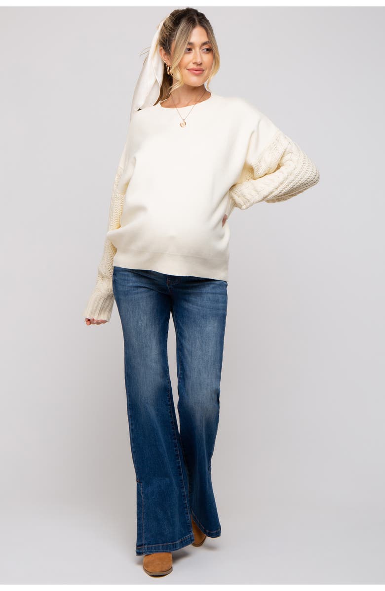 PinkBlush Cable Knit Sleeve Sweater, Alternate, color, Cream