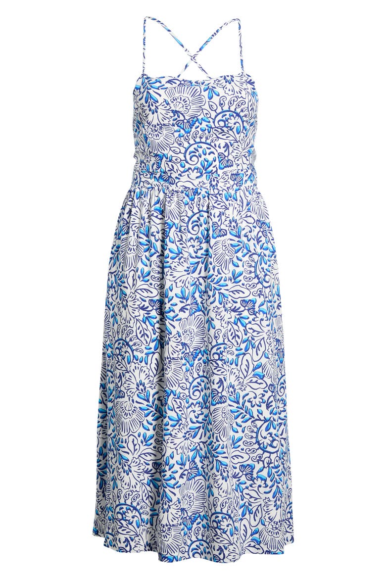 Mize Floral Mavis Crisscross Midi Dress, Alternate, color, WHITE BLUES