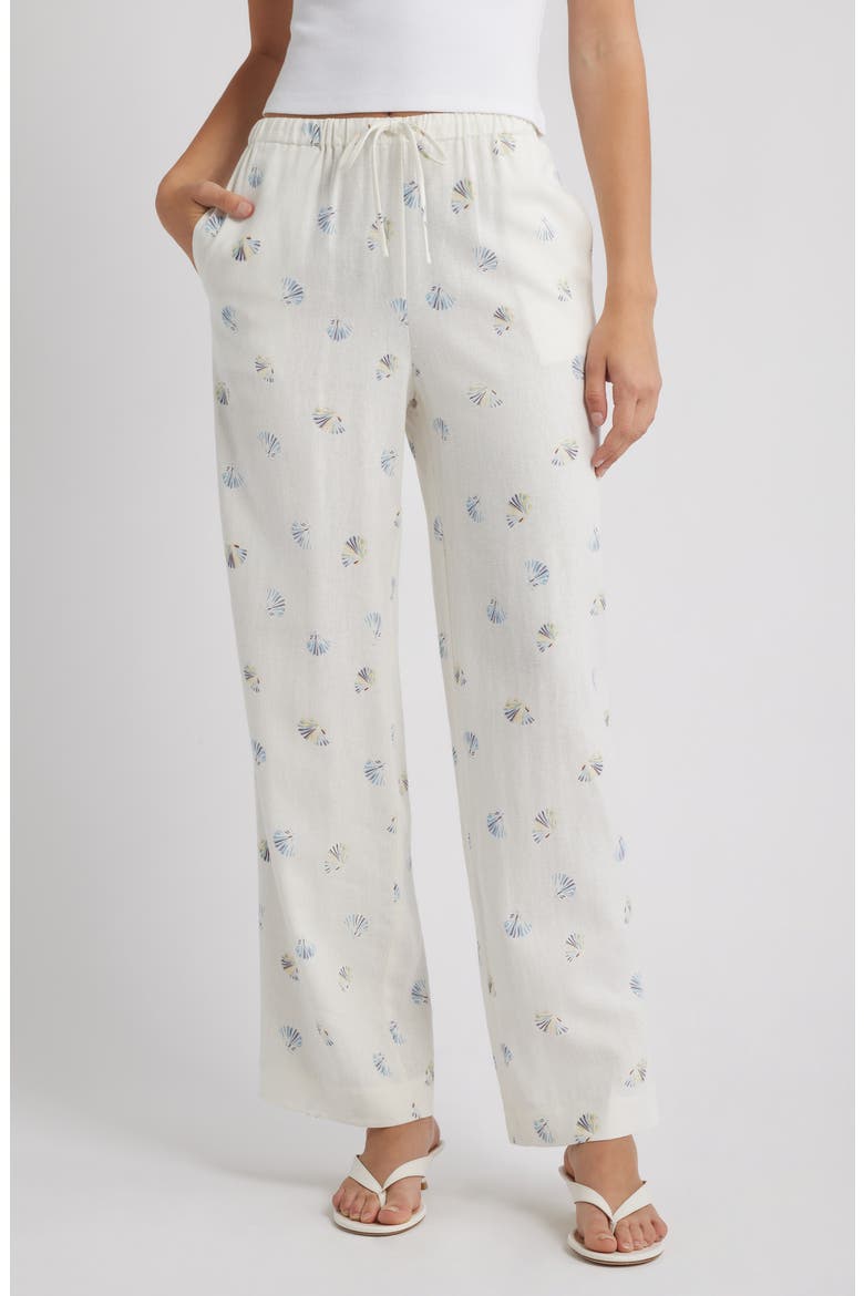 Blake Shell Print Linen Blend Drawstring Pants, Main, color, IVORY SEASHELL