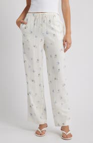 WAYF Blake Shell Print Linen Blend Drawstring Pants