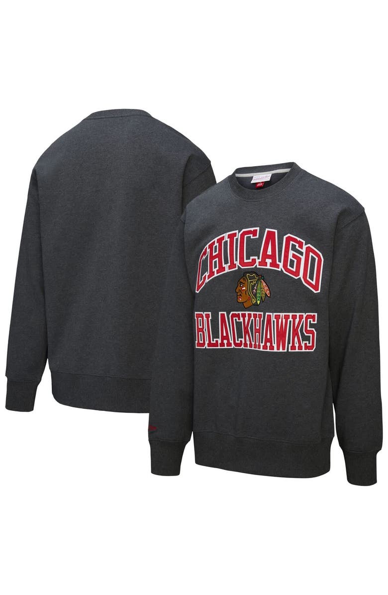 Mitchell & Ness Men's Mitchell & Ness Heather Charcoal Chicago Blackhawks Playoff Win Fleece Pullover Sweatshirt, Main, color, 