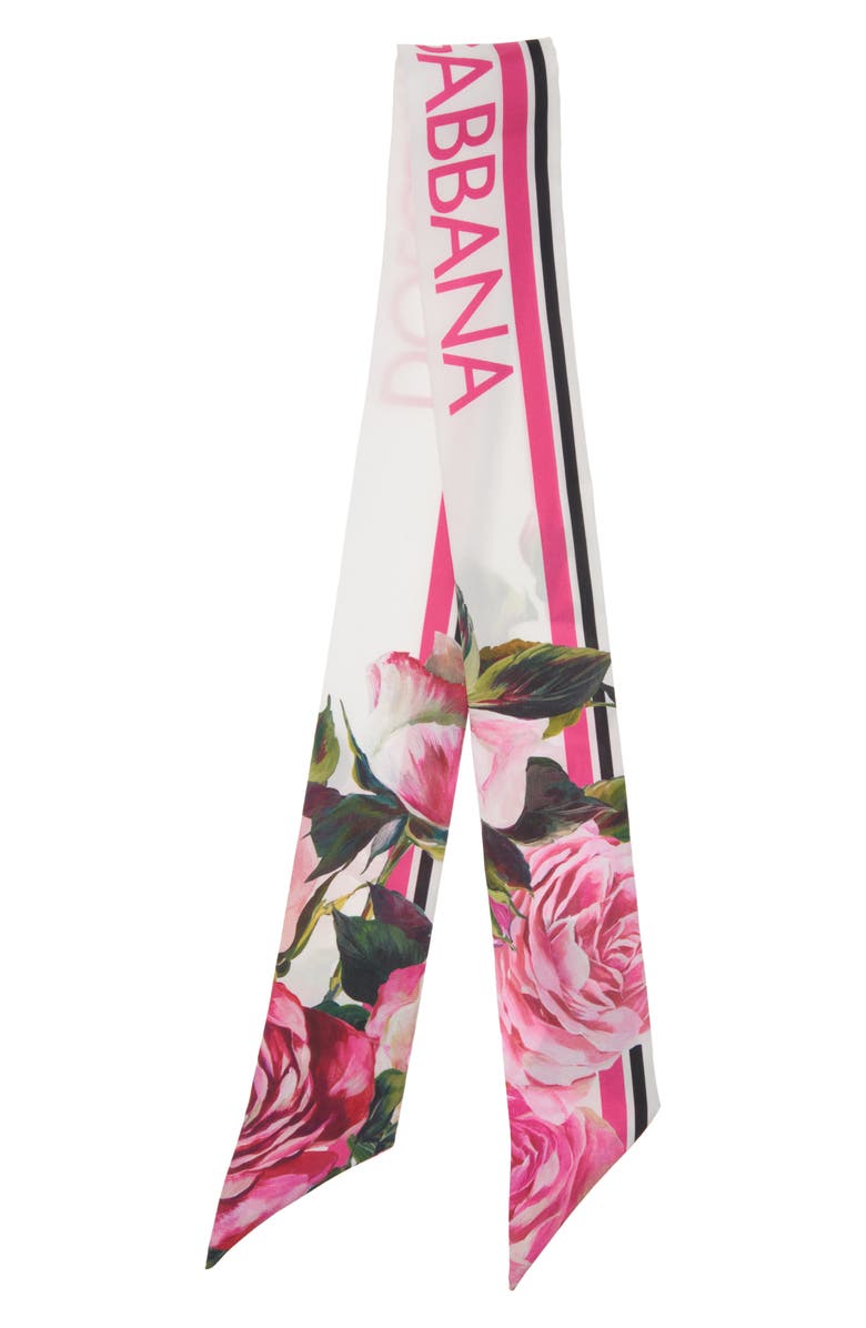 Dolce&Gabbana Floral Silk Skinny Scarf, Main, color,