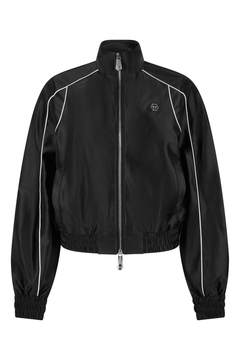 Laminated Tracksuit Jacket Women, Main, color, black