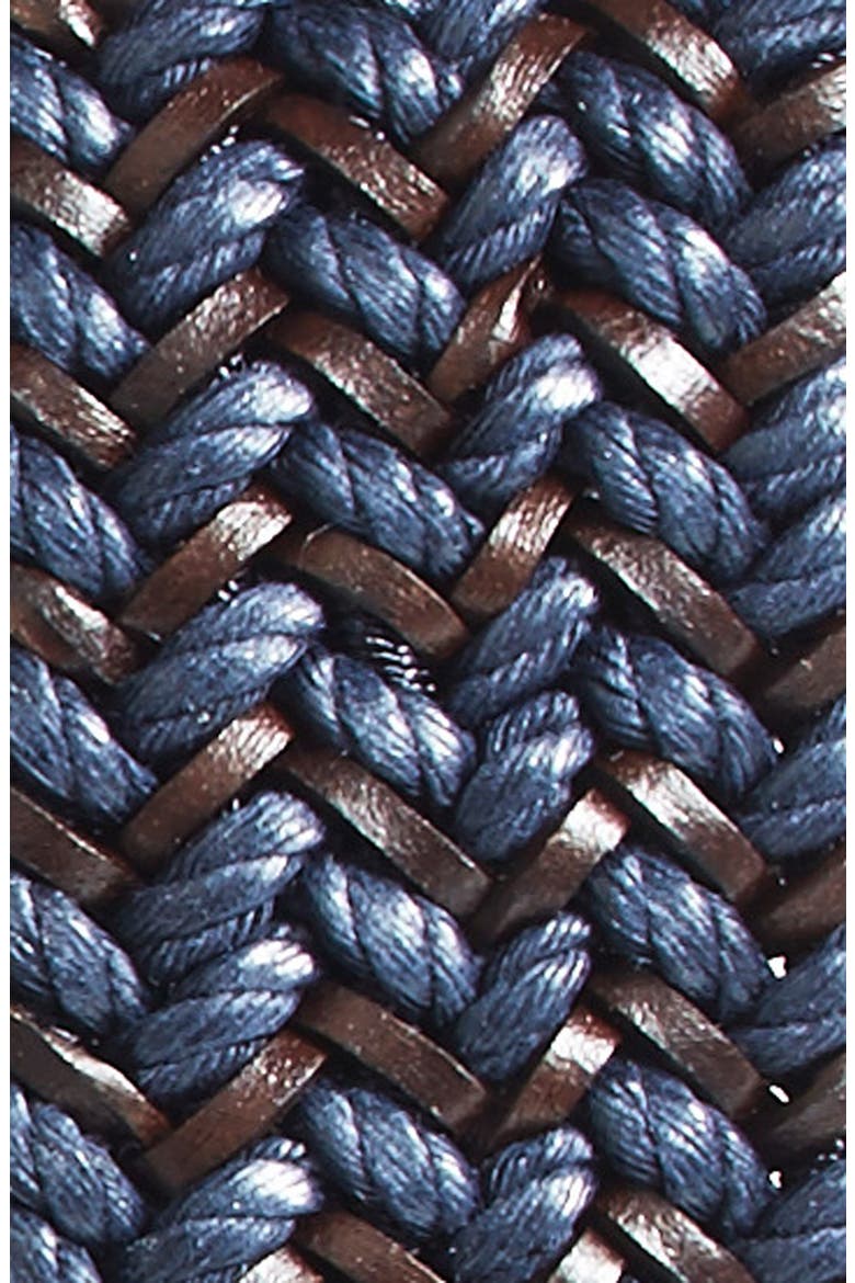 Woven & Leather Belt, Alternate, color, NAVY/ BROWN