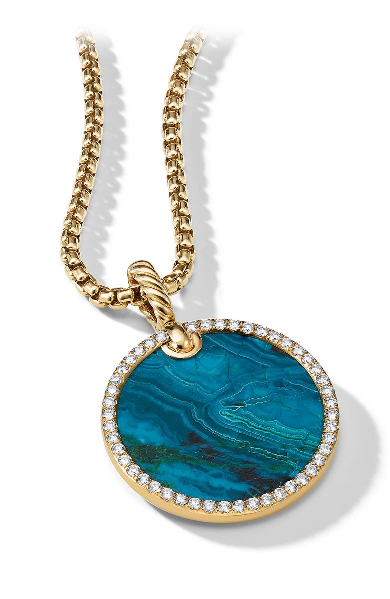 David Yurman Elements Artist Series 18K Gold, Chrysocolla & Pavé Diamond Disc Pendant, Alternate, color, Chrysocolla/ Yellow Gold