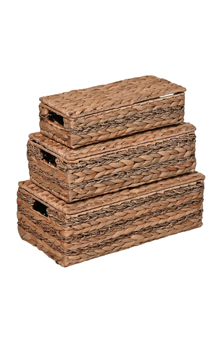 HAPPIMESS Sandrine Classic Farmhouse Hand-Woven Hyacinth Storage Baskets with Handles and Lids, Alternate, color, Natural