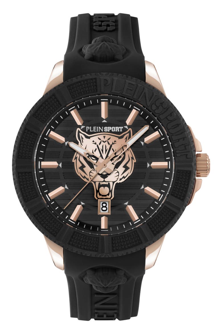 City Rush Three Hand Quartz Silicone Strap Watch, 45mm, Main, color, ROSE GOLD