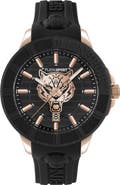 PLEIN SPORT City Rush Three Hand Quartz Silicone Strap Watch, 45mm