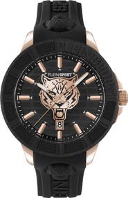 PLEIN SPORT City Rush Three Hand Quartz Silicone Strap Watch, 45mm