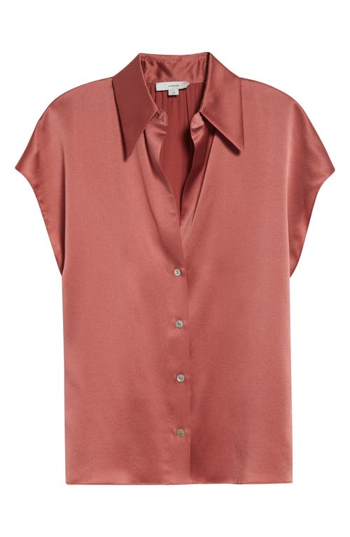Vince Cap Sleeve Gathered Back Short Sleeve Silk Button-up Shirt