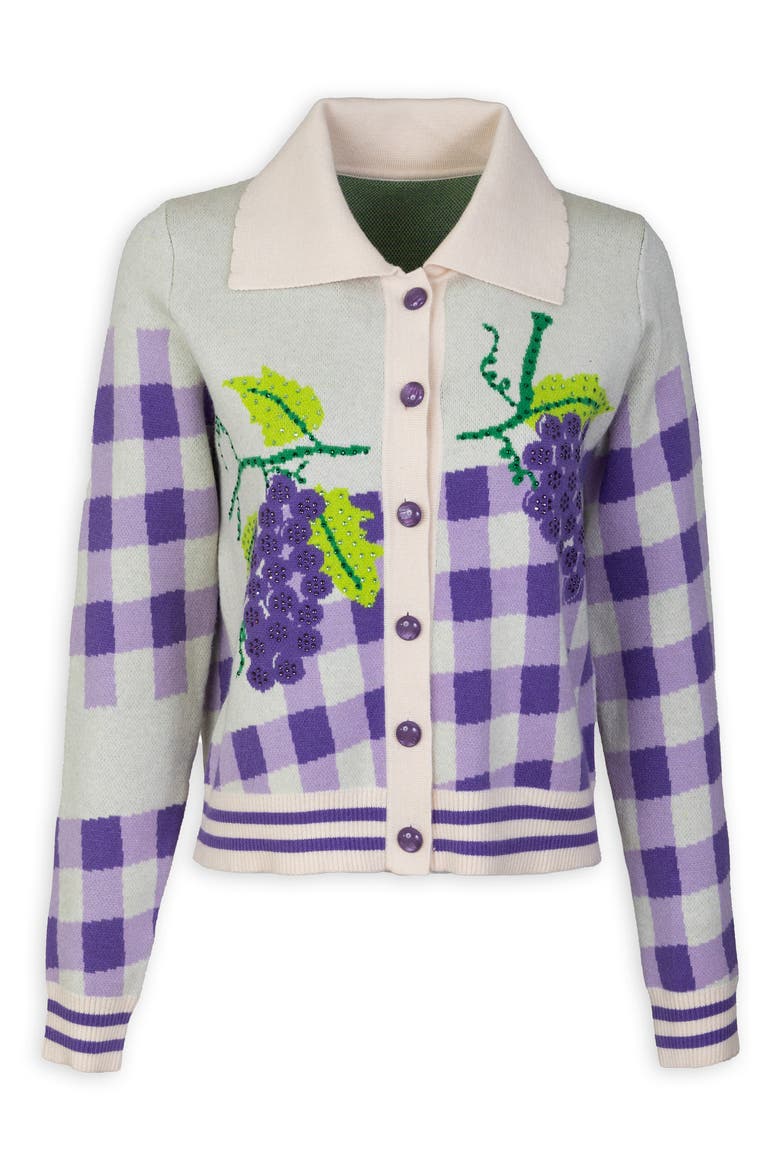 Vineyard Gingham Knit Cardigan, Alternate, color, IVORY MULTI