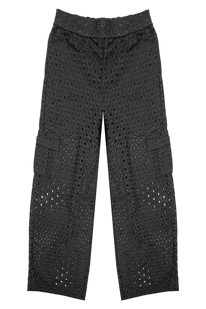 Kids' Eyelet Cotton Cargo Pants, Main, color, BLACK