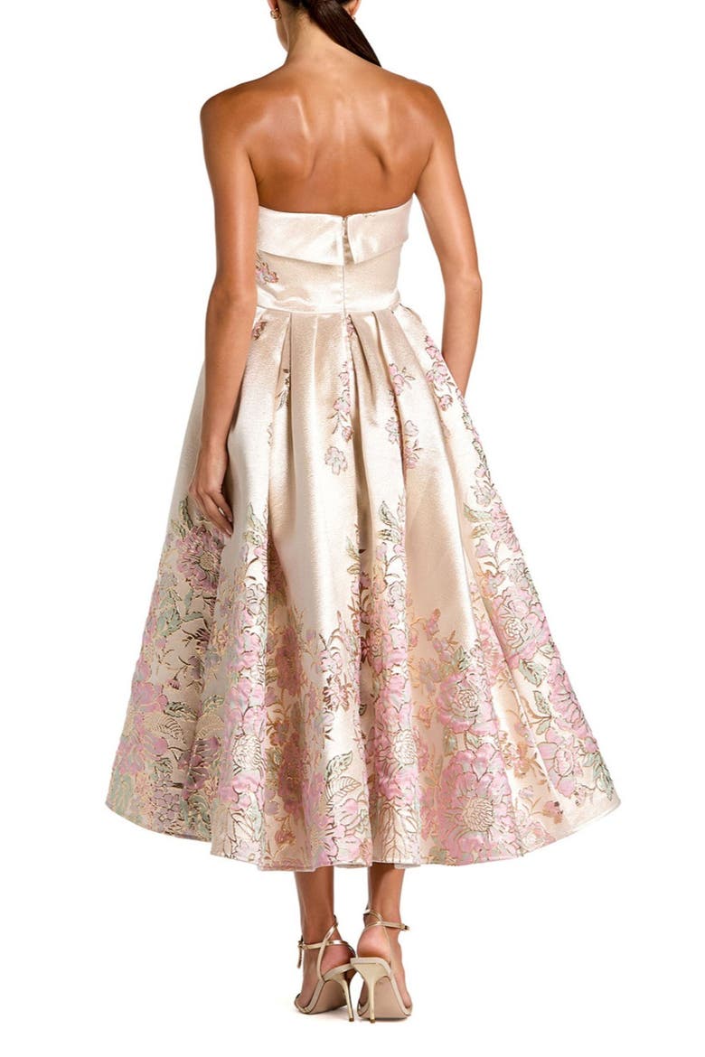 Strapless Brocade A Line Midi Dress, Alternate, color, Champagne Multi