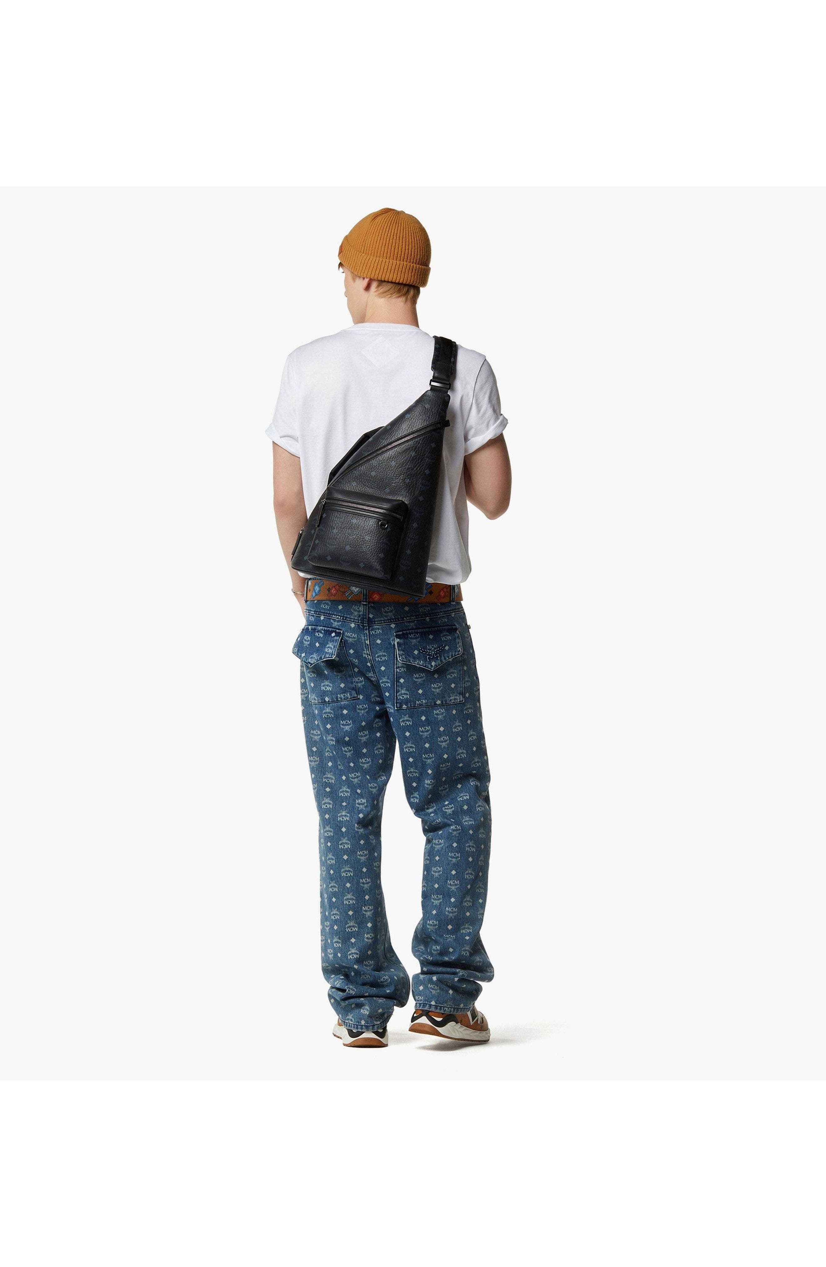 MCM Medium Aren Sling in Visetos, Alternate, color, Bk