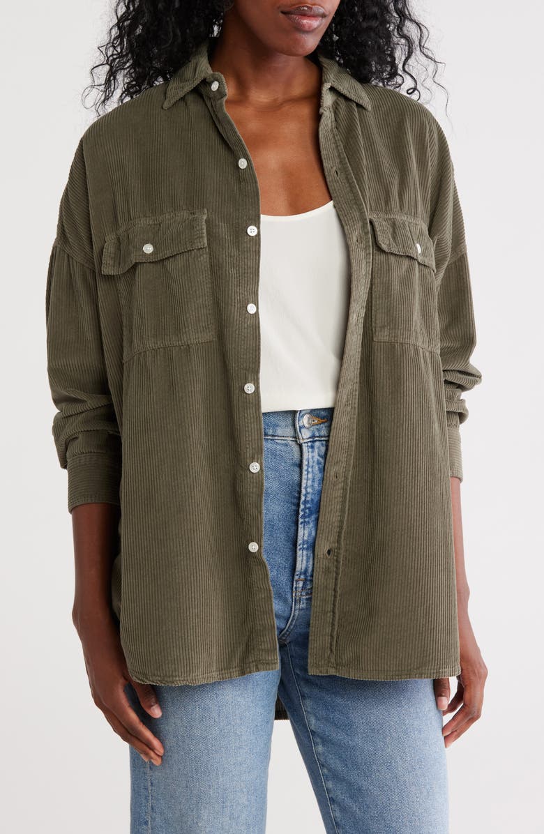Frank & Eileen McLoughlin Oversize Corduroy Button-Up Shirt, Main, color, Forest