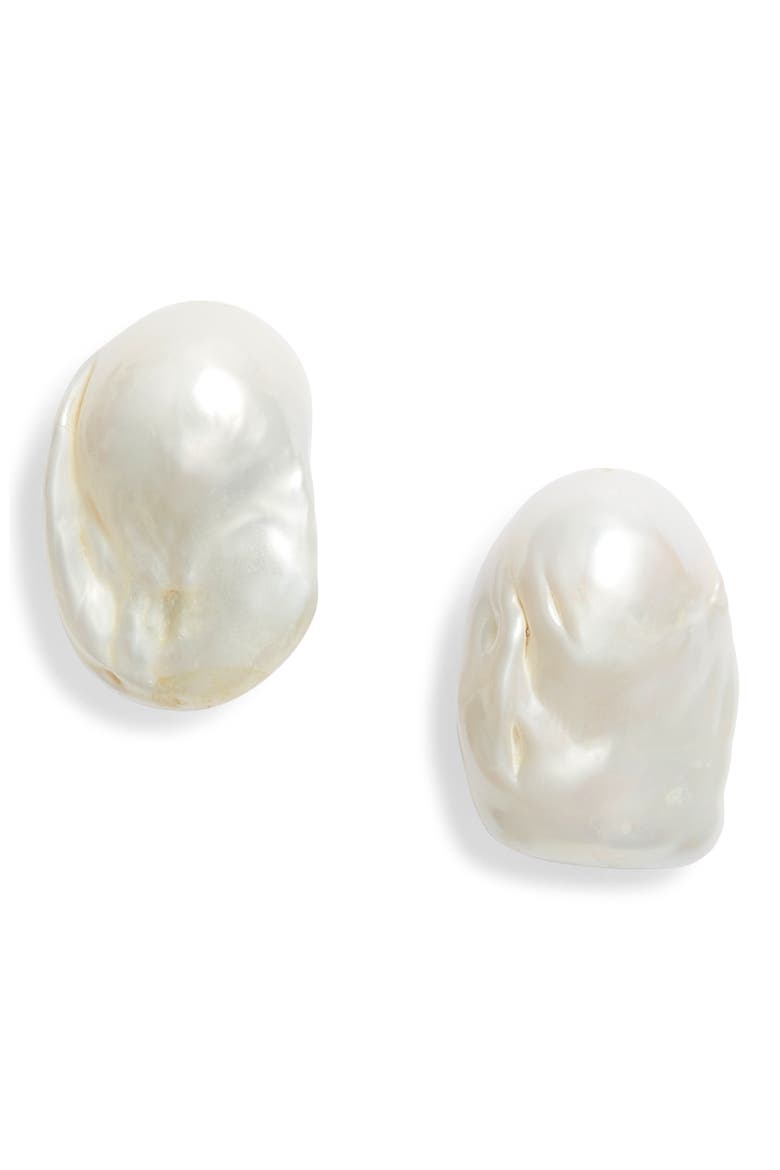 Faux Pearl Stud Earrings, Main, color, GOLD