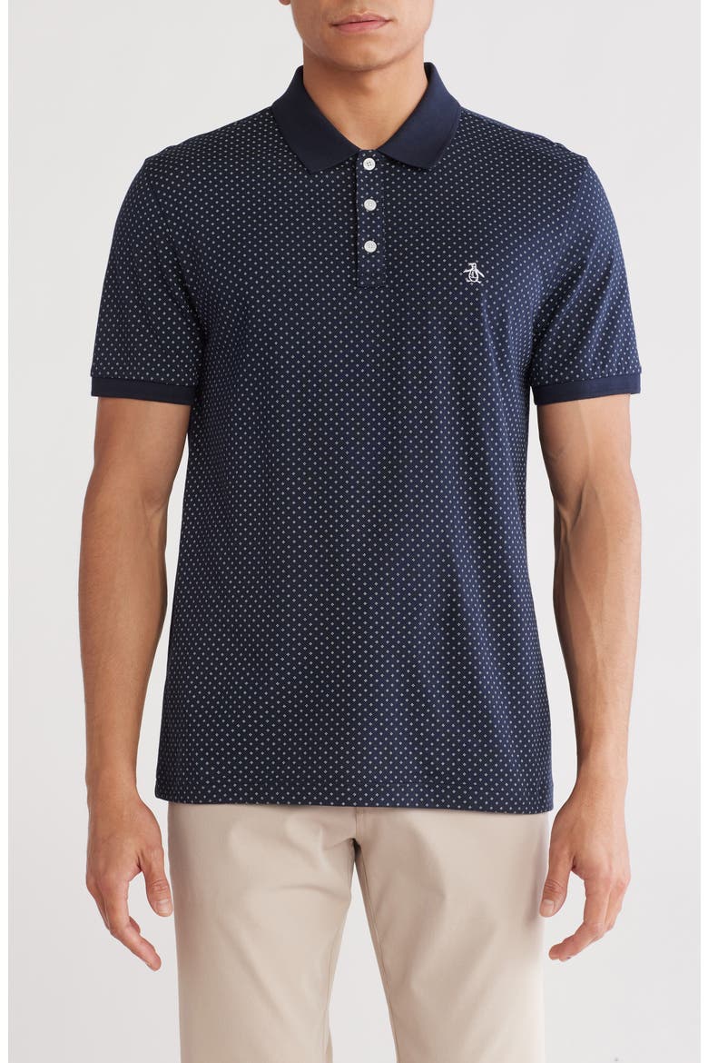 Ditsy Diamond Cotton Jersey Polo, Main, color, DARK SAPPHIRE