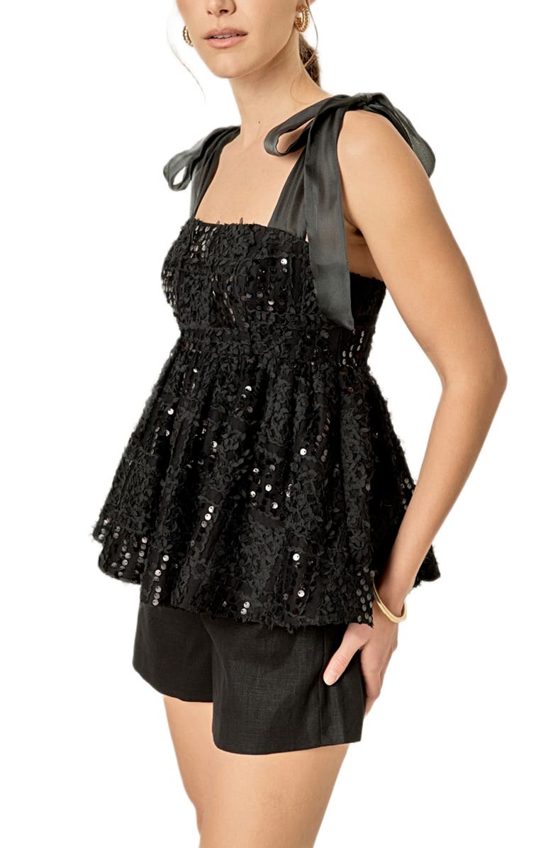 English Factory Sequins Bow Tank, Alternate, color, Black