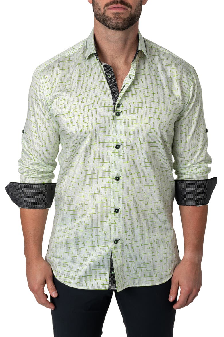 Class Tetris Button-Up Shirt, Main, color, GREEN