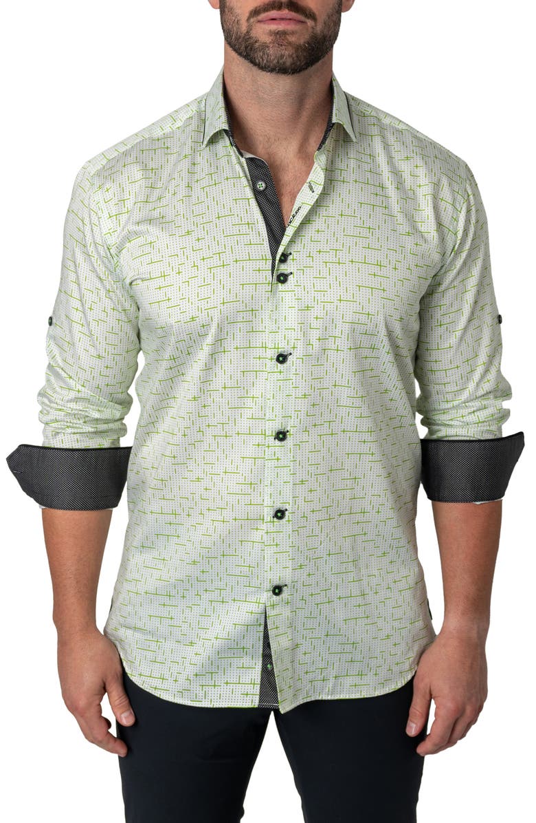 Maceoo Class Tetris Button-Up Shirt, Main, color, Green