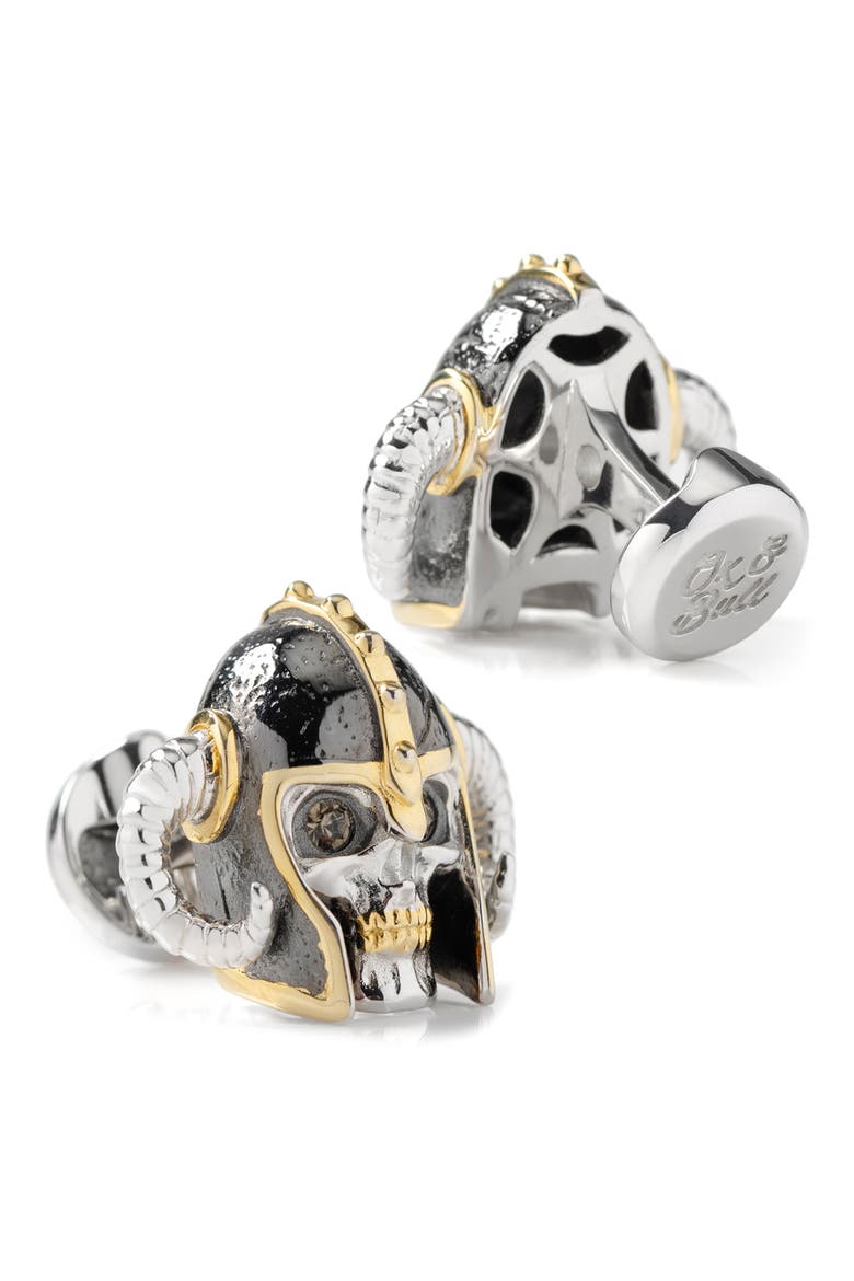 Viking Helmet 3D Cuff Links, Alternate, color, SILVER
