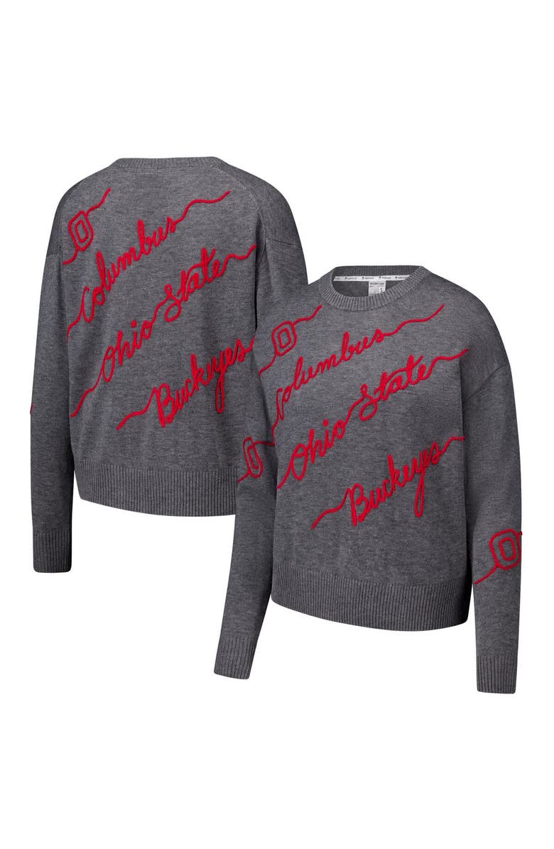 KADYLUXE Women's Gray Ohio State Buckeyes Love Note Embroidered Sweater, Alternate, color, Gray
