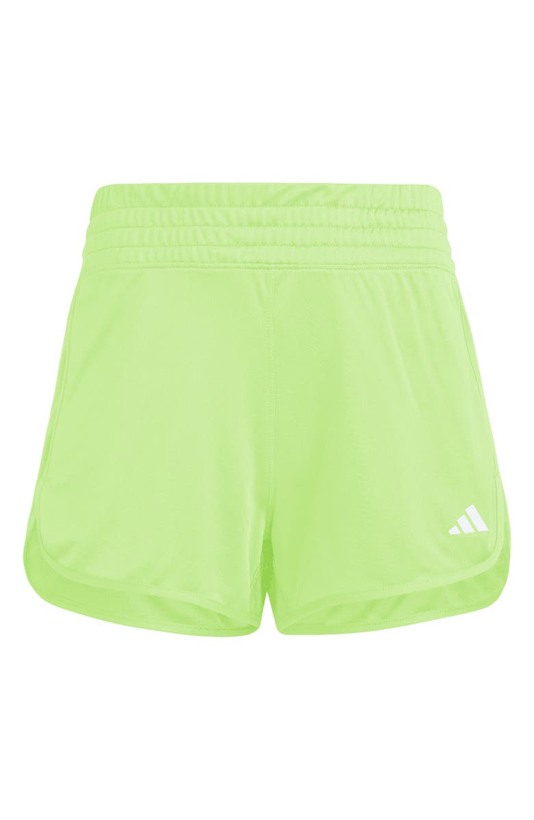 adidas Pacer High Waist Knit Shorts, Main, color, Lucid Lemon/ White