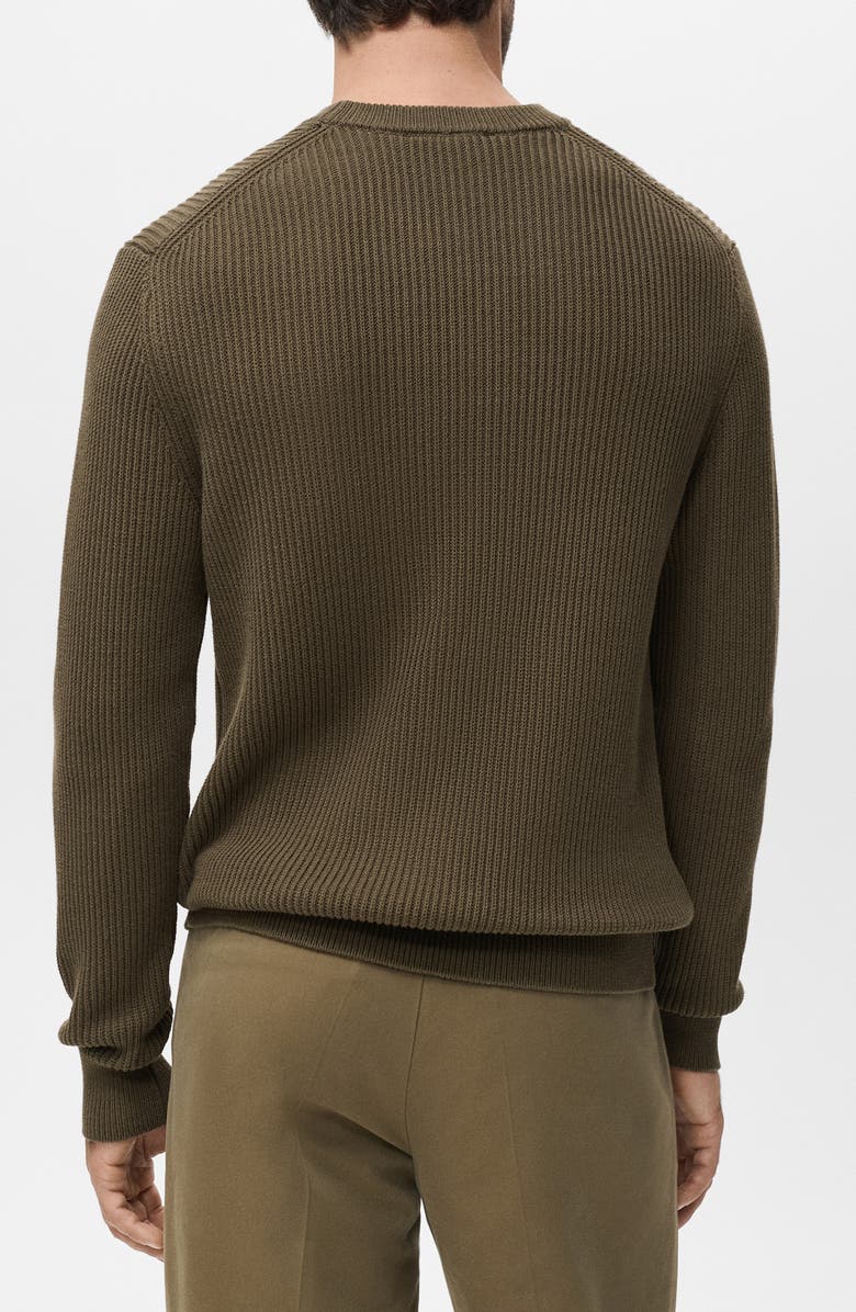 MANGO Fine Rib Knit Cotton Crewneck Sweater, Alternate, color, Olive Green
