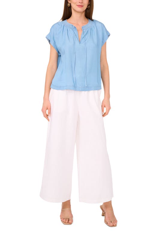 VINCE CAMUTO VINCE CAMUTO SHIRRED TIE NECK CHAMBRAY TOP