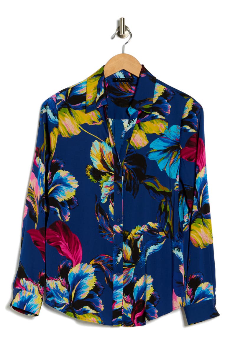 Elie Tahari Madeline Daphne Garden Bloom Button-Up Shirt, Alternate, color, Daphnes Garden Blue