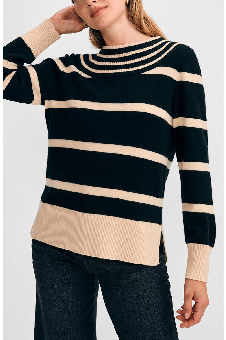 Mock Neck Sweater, Main, color, BLACK/ IVORY