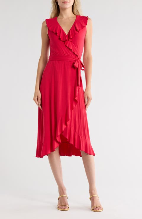 Ruffle Faux Wrap Midi Dress