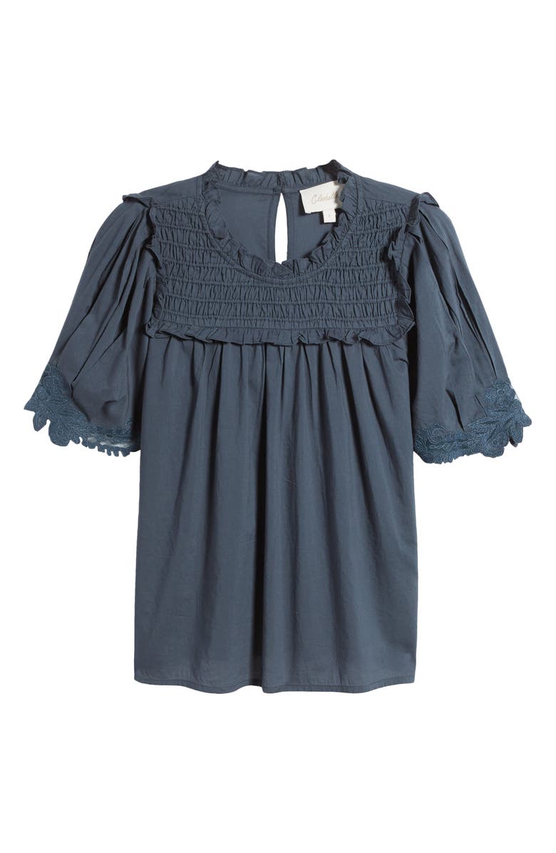 Cleobella Nicky Smocked Ruffle Organic Cotton Top, Alternate, color, 