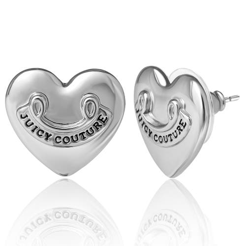 Juicy Couture Heart Stud Earrings With Iconic Logo In Silver