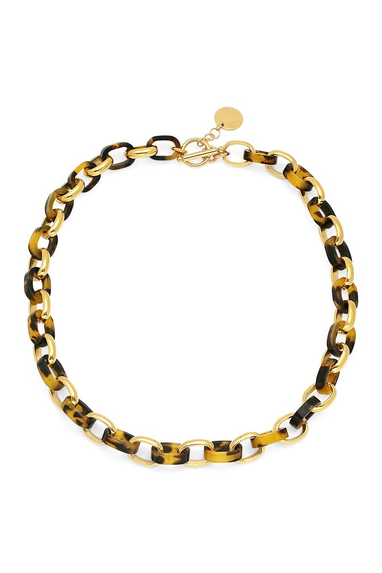 Simulated Tortoise Shell Link Necklace, Main, color, yellow