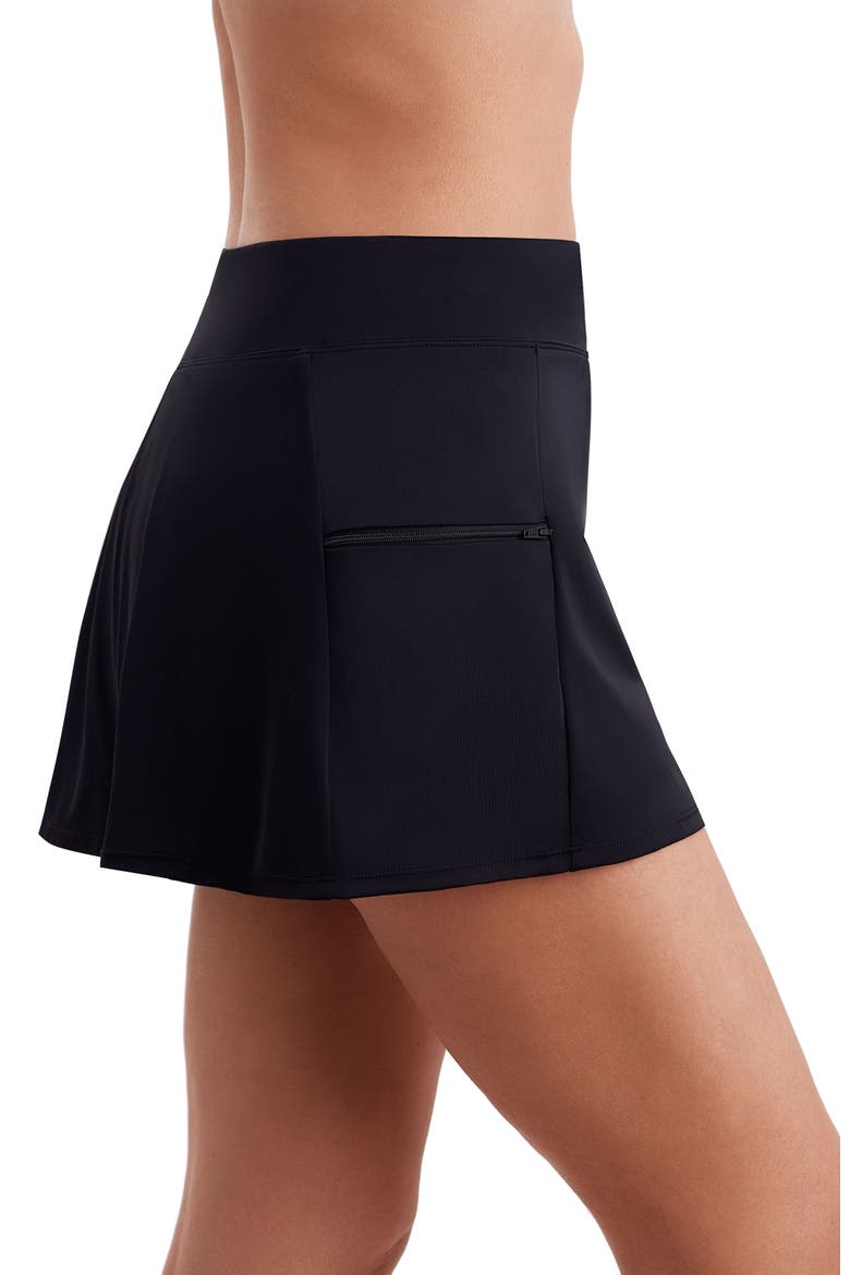 Side Zipper Pocket Swim Skort, Alternate, color, Black