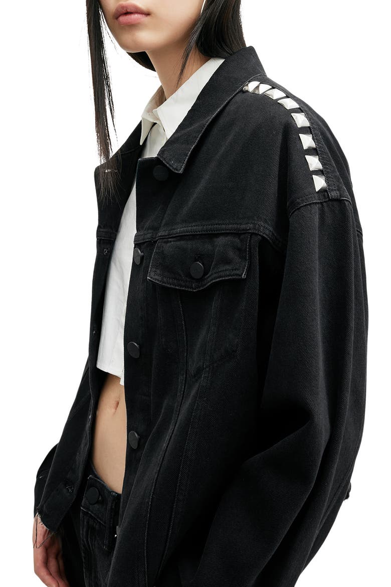 Piper Studded Denim Shacket, Alternate, color, BLACK