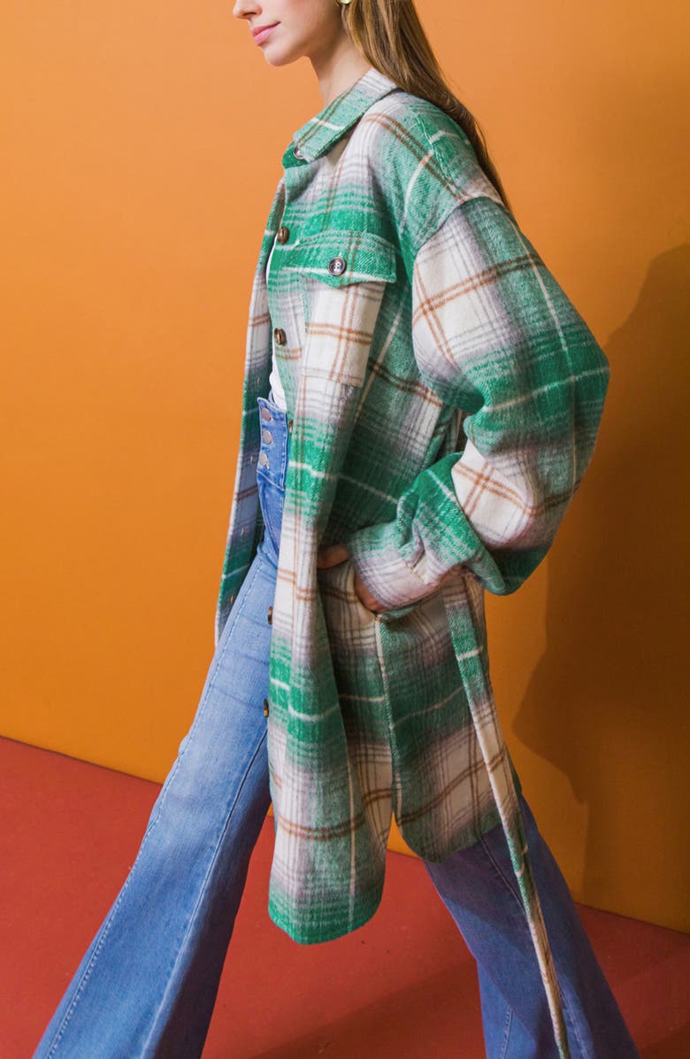 FLYING TOMATO Plaid Shirt Jacket, Alternate, color, Green