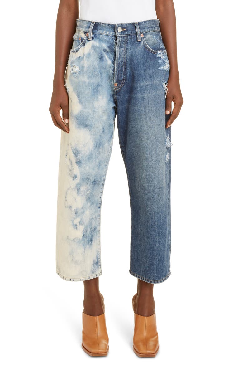 Ripped Acid Dipped Wide Leg Crop Jeans, Main, color, MEDIUM BLUE