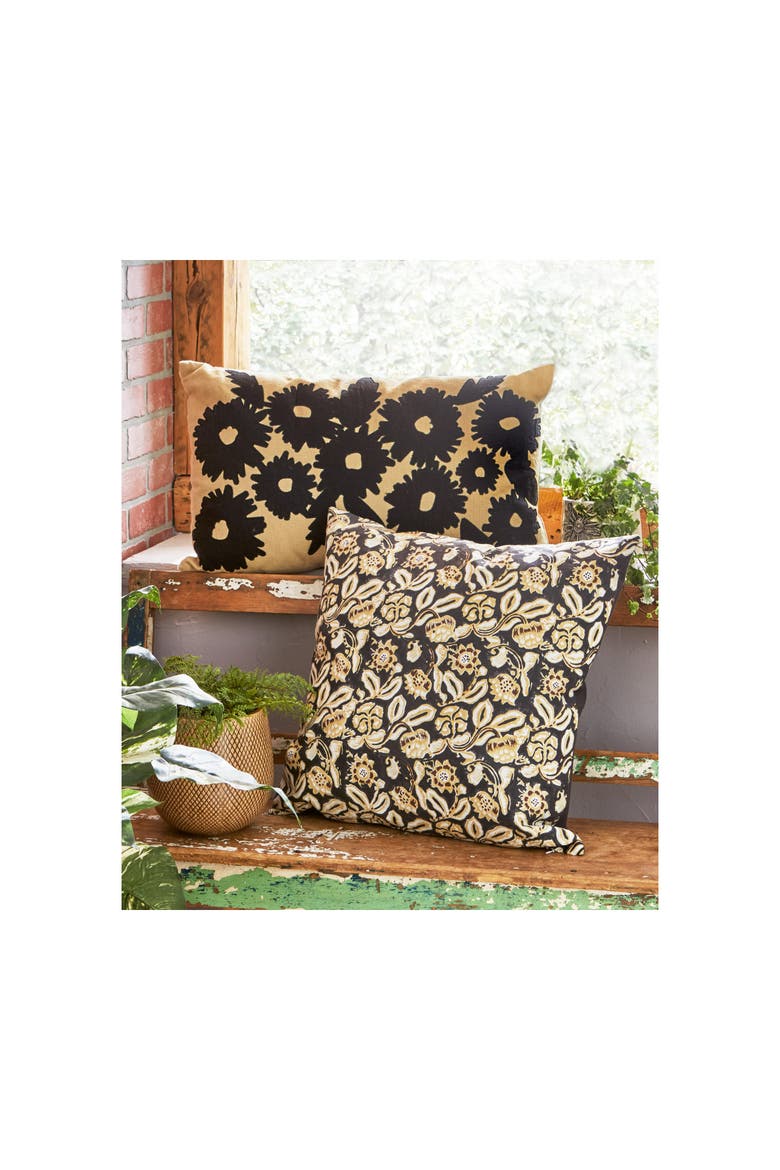 Floral Embroidered Beige Lumbar Cotton Throw Pillow, Alternate, color, Beige