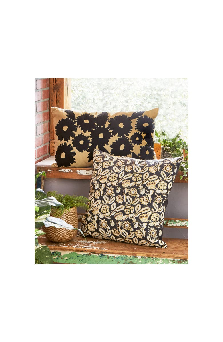 tag Floral Embroidered Beige Lumbar Cotton Throw Pillow, Alternate, color, Beige