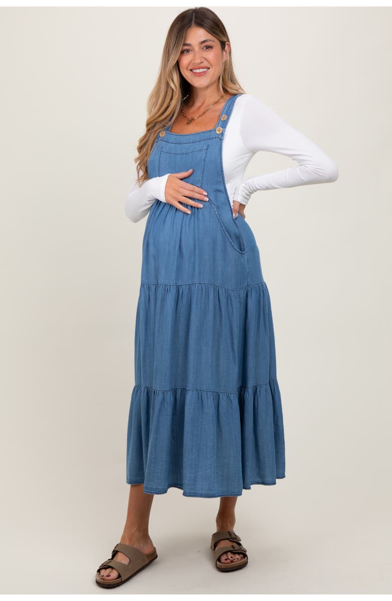 PinkBlush Chambray Overall Tiered Midi Dress, Alternate, color, Blue