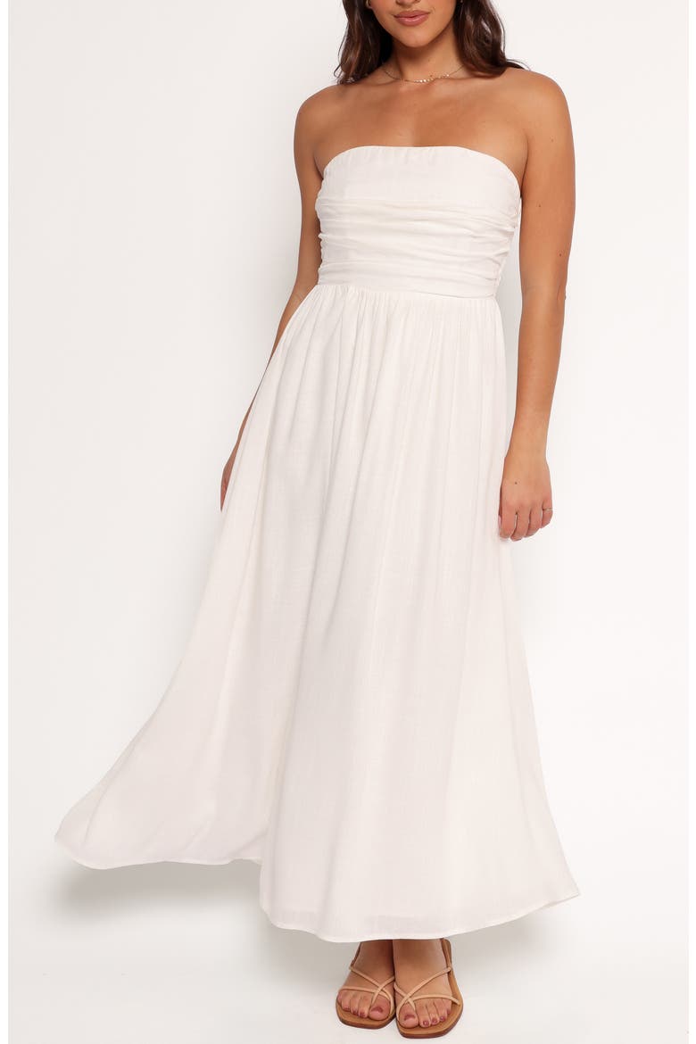 Kayt Strapless Linen Blend Maxi Sundress, Main, color, WHITE