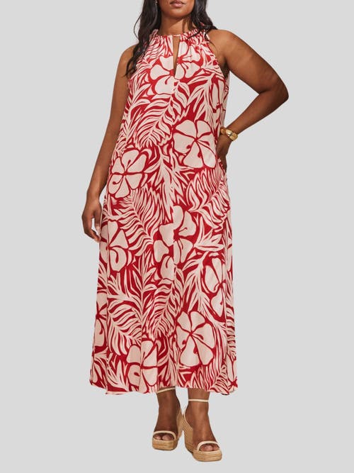 Live Unlimited Floral Print Halter Neck Maxi Dress In Red