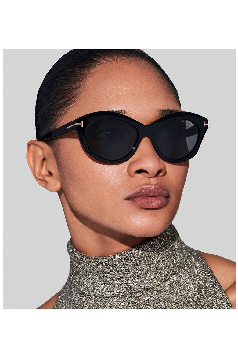 Toni 55mm Polarized Oval Sunglasses, Alternate, color, SHINY BLACK / SMOKE
