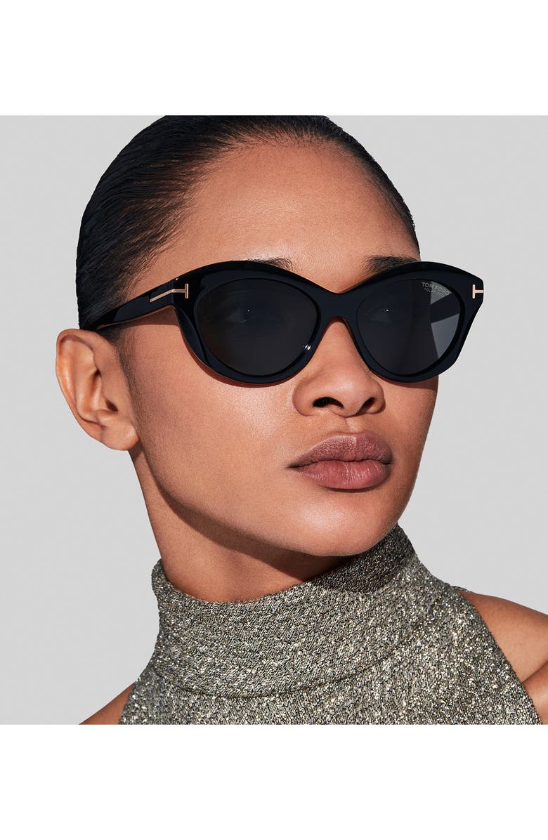 TOM FORD Toni 55mm Polarized Oval Sunglasses, Alternate, color, Shiny Black / Smoke
