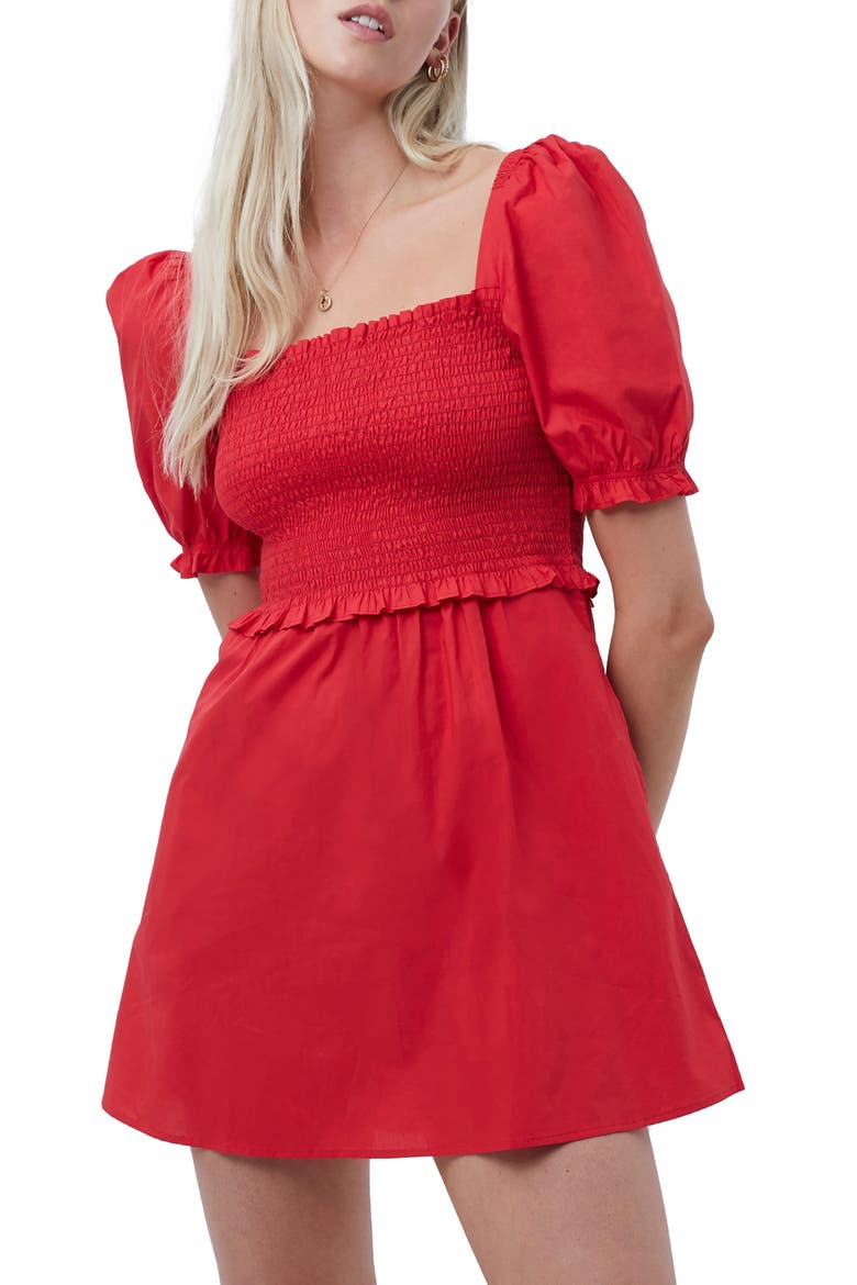 Rhodes Smocked Organic Cotton Minidress, Alternate, color, LOLLIPOP RED