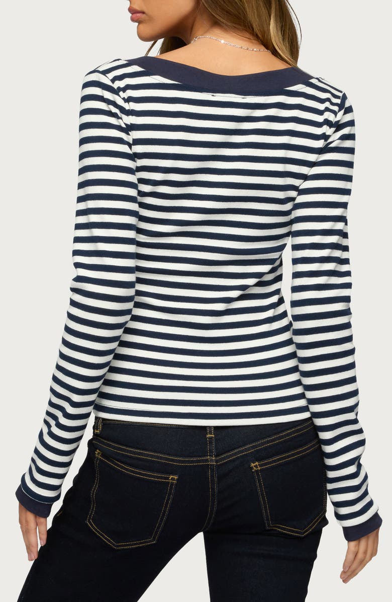 EDIKTED Kimi Stripe Long Sleeve Top, Alternate, color, Navy-And-White